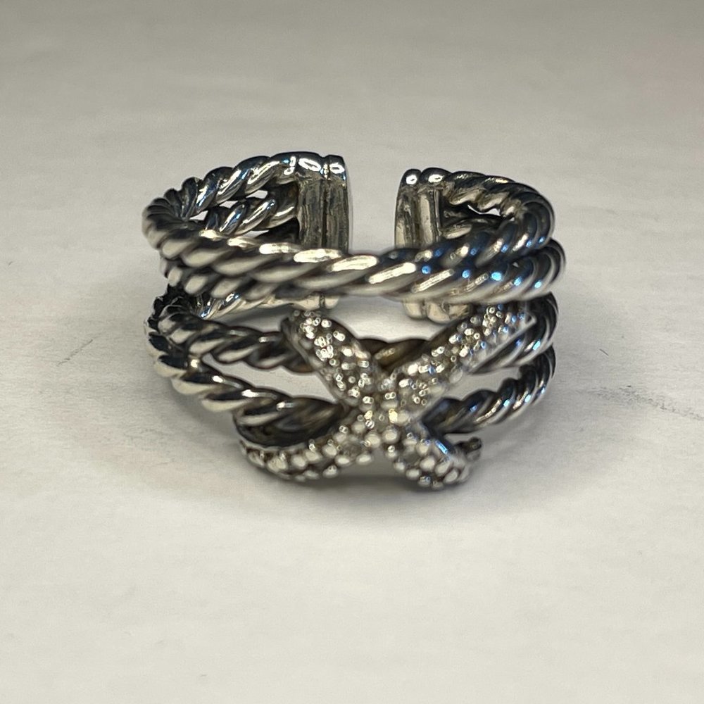 DAVID YURMAN Expandable Crossover X Silver Diamond Ring DY227